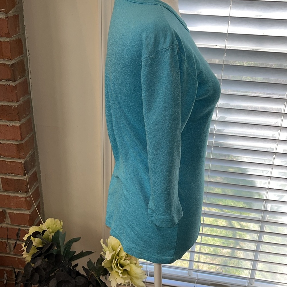 Michael Stars Elsa blue 3/4 sleeve pullover crewneck shirt one size fits all - Picture 3 of 9
